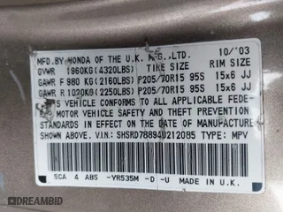 2004 Honda CR-V EX with VIN SHSRD78894U212085, listed as a IAAI auction lot 41314641 with 49,733 mi miles. Bid and sale history available at carsss.com. Image 9.
