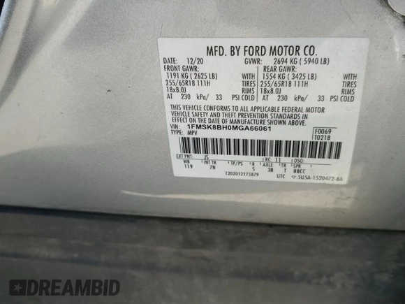 2021 Ford Explorer с VIN 1FMSK8BH0MGA66061, выставлен на аукционе Copart как лот 50143455 с пробегом 54 016 миль миль и Списание • Salvage title. История ставок и продаж доступна на DreamBid. Изображение 13.