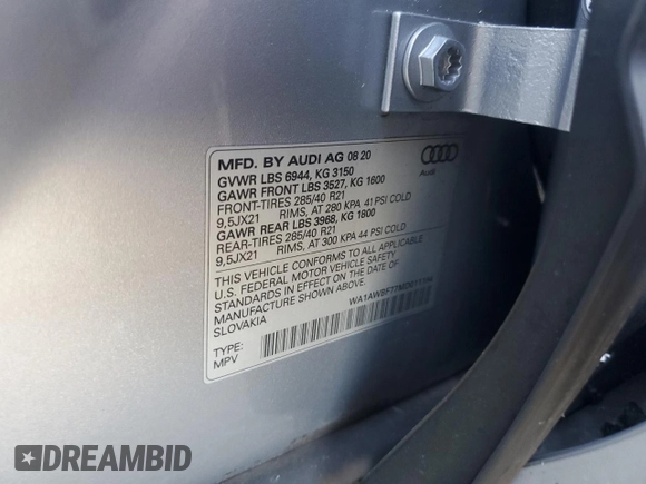 2021 Audi SQ7 Premium Plus z VIN WA1AWBF77MD011184, wystawiony jako Copart lot #52017985 z przebiegiem 43 293 mil mil oraz Szkoda całkowita • Salvage title. Historia ofert i sprzedaży dostępna na DreamBid. Obrazek 12.