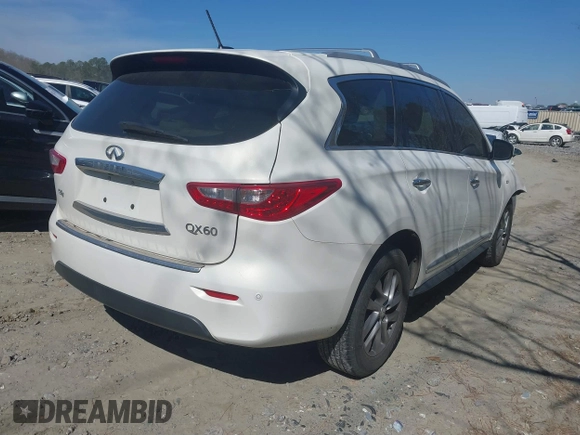 2014 Infiniti QX60 with VIN 5N1AL0MM0EC555055, listed as a IAAI auction lot 41880143 with 128,536 mi miles and . Bid and sale history available at carsss.com. Image 4.