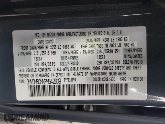 2023 Mazda CX-30 2.5 S Carbon Edition with VIN 3MVDMBCMXPM542809, listed as a Copart auction lot 51134315 with 21,279 mi miles and Salvage Title. Bid and sale history available at carsss.com. Image 15.