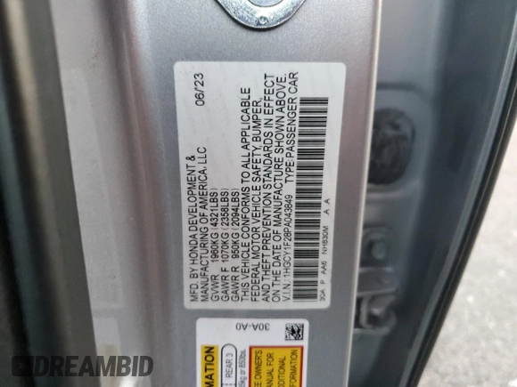 2023 Honda Accord LX with VIN 1HGCY1F28PA043849, listed as a Copart auction lot 44379975 with 49,829 mi miles and Salvage Title. Bid and sale history available at DreamBid. Image 14.