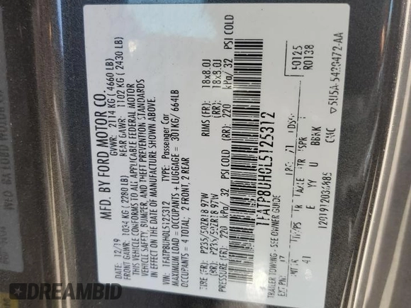 2020 Ford Mustang EcoBoost с VIN 1FATP8UH0L5125312, выставлен на аукционе Copart как лот 62138135 с пробегом 74 045 миль миль и Списание • Salvage title. История ставок и продаж доступна на DreamBid. Изображение 13.