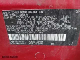 2007 Toyota RAV4 with VIN JTMZD33V975068878, listed as a IAAI auction lot 41881412 with 191,257 mi miles. Bid and sale history available at carsss.com. Image 9.