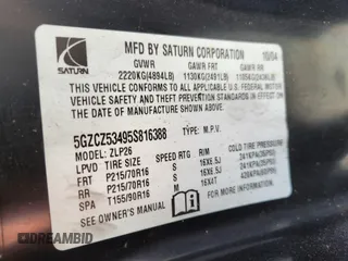 2005 Saturn VUE with VIN 5GZCZ53495S816388, listed as a IAAI auction lot 42065616 with 122,311 mi miles. Bid and sale history available at carsss.com. Image 9.