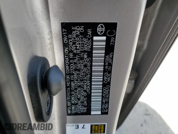 2017 Toyota Prius Plus z VIN JTDKARFP8H3049875, wystawiony jako Copart lot #54362185 z przebiegiem 81 193 mil mil oraz Szkoda całkowita • Salvage title. Historia ofert i sprzedaży dostępna na DreamBid. Obrazek 12.