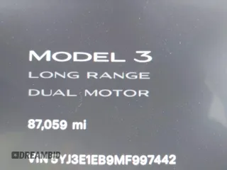 2021 Tesla Model 3 Long Range with VIN 5YJ3E1EB9MF997442, listed as a IAAI auction lot 41759875 with 87,059 mi miles. Bid and sale history available at carsss.com. Image 7.