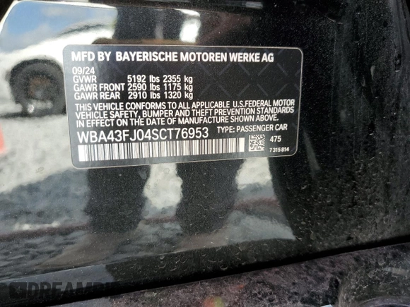 2025 BMW 5 Series 530i with VIN WBA43FJ04SCT76953, listed as a Copart auction lot 51219475 with 10,981 mi miles and Clean Title. Bid and sale history available at carsss.com. Image 12.