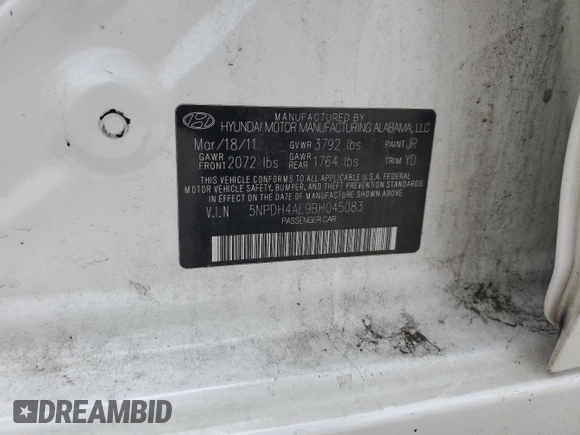 2011 Hyundai Elantra Limited z VIN 5NPDH4AE9BH045083, wystawiony jako Copart lot #60910325 z przebiegiem 217 356 mil mil oraz Szkoda całkowita • Salvage title. Historia ofert i sprzedaży dostępna na DreamBid. Obrazek 12.