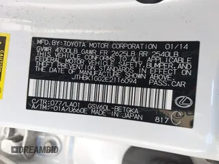 2014 Lexus ES with VIN JTHBK1GG2E2116094, listed as a IAAI auction lot 41728294 with 92,036 mi miles and . Bid and sale history available at carsss.com. Image 9.
