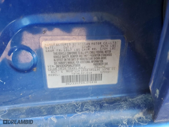 2017 Nissan Versa Note SV with VIN 3N1CE2CP5HL375838, listed as a Copart auction lot 41903165 with 0 mi miles and Salvage Title. Bid and sale history available at carsss.com. Image 13.