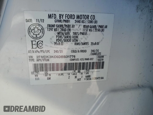 2013 Ford Edge Limited with VIN 2FMDK3KC6DBB31776, listed as a Copart auction lot 48566335 with 157,678 mi miles and Salvage Title. Bid and sale history available at DreamBid. Image 15.