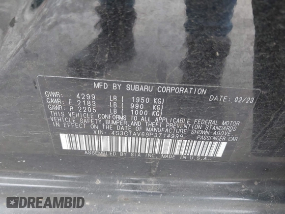 2023 Subaru Impreza Premium с VIN 4S3GTAV69P3714999, выставлен на аукционе IAAI как лот 41971558 с пробегом 31 804 миль миль и . История ставок и продаж доступна на DreamBid. Изображение 9.