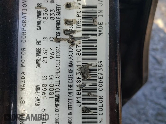 2010 Mazda 3 i SV with VIN JM1BL1SF3A1118076, listed as a Copart auction lot 49070435 with 191,938 mi miles and Salvage Title. Bid and sale history available at DreamBid. Image 13.