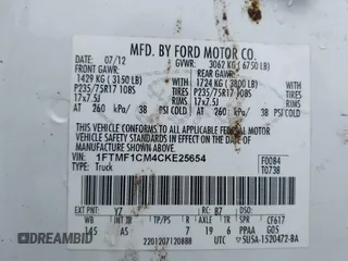 2012 Ford F-150 XL with VIN 1FTMF1CM4CKE25654, listed as a IAAI auction lot 41961898 with 288,253 mi miles. Bid and sale history available at carsss.com. Image 9.