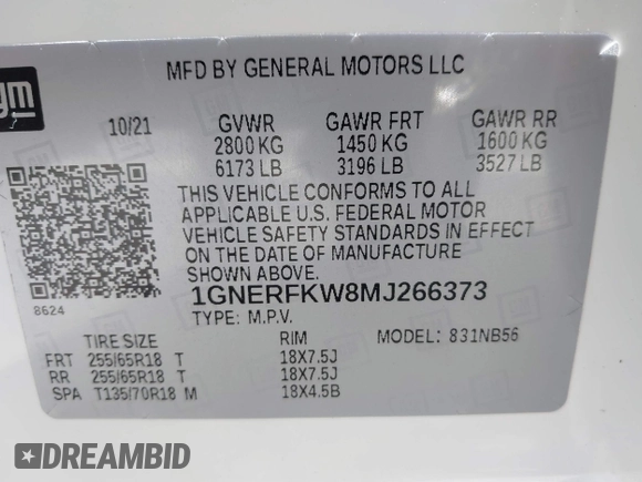 2021 Chevrolet Traverse LS z VIN 1GNERFKW8MJ266373, wystawiony jako IAAI lot #42170670 z przebiegiem 45 457 mil mil oraz . Historia ofert i sprzedaży dostępna na DreamBid. Obrazek 9.