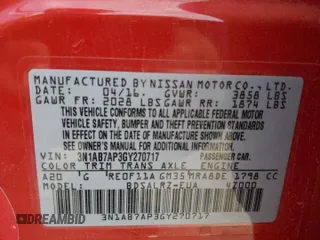 2016 Nissan Sentra SR with VIN 3N1AB7AP3GY270717, listed as a Copart auction lot 54581265 with 88,149 mi miles and Salvage Title. Bid and sale history available at DreamBid. Image 13.