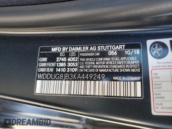 2019 Mercedes-Benz S-Class AMG S 63 with VIN WDDUG8JB3KA449249, listed as a Copart auction lot 47116915 with 60,756 mi miles and Salvage Title. Bid and sale history available at carsss.com. Image 14.