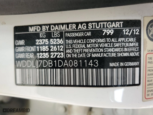 2013 Mercedes-Benz CLS-Class CLS 550 with VIN WDDLJ7DB1DA081143, listed as a Copart auction lot 45754945 with 131,193 mi miles and Clean Title. Bid and sale history available at carsss.com. Image 13.