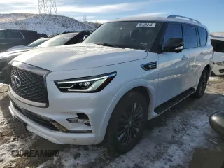 2021 Infiniti QX80 LUXE with VIN JN8AZ2AE1M9268786, listed as a Copart auction lot 89128215 with 46,978 mi miles and Salvage Title. Bid and sale history available at carsss.com. Image 1.