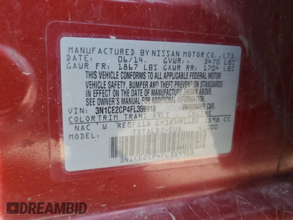 2015 Nissan Note S z VIN 3N1CE2CP4FL359918, wystawiony jako Copart lot #50615065 z przebiegiem 199 815 mil mil oraz Czysty tytuł • Clean title. Historia ofert i sprzedaży dostępna na DreamBid. Obrazek 12.