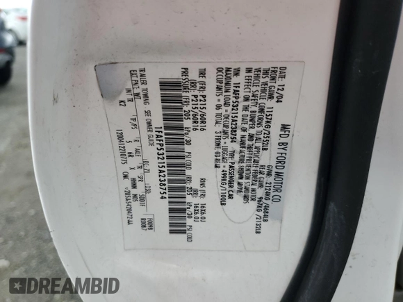 2005 Ford Taurus SE with VIN 1FAFP53215A238754, listed as a Copart auction lot 49338715 with 214,694 mi miles and Salvage Title. Bid and sale history available at carsss.com. Image 12.