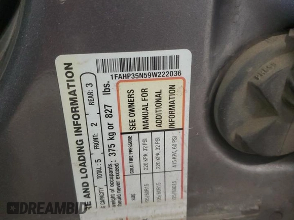2009 Ford Focus SE with VIN 1FAHP35N59W222036, listed as a Copart auction lot 51323355 with 186,429 mi miles and Salvage Title. Bid and sale history available at carsss.com. Image 14.