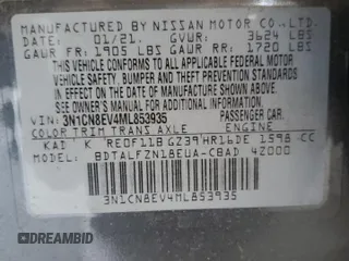 2021 Nissan Versa SV z VIN 3N1CN8EV4ML853935, wystawiony jako Copart lot #66657015 z przebiegiem 66 184 mil mil oraz Czysty tytuł • Clean title. Historia ofert i sprzedaży dostępna na DreamBid. Obrazek 12.