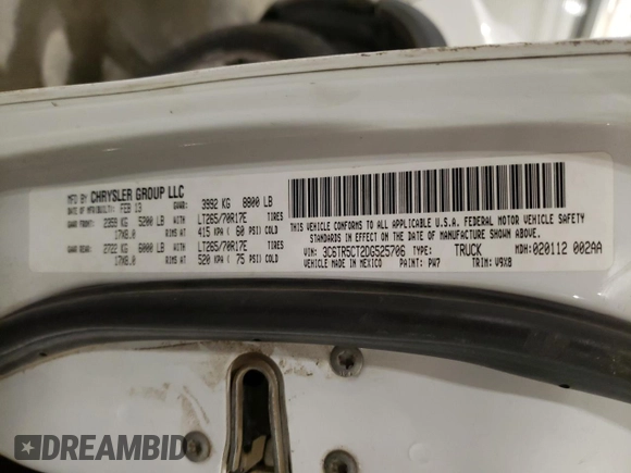 2013 Ram 2500 ST with VIN 3C6TR5CT2DG525706, listed as a Copart auction lot 88653855 with 257,117 mi miles and Salvage Title. Bid and sale history available at carsss.com. Image 12.