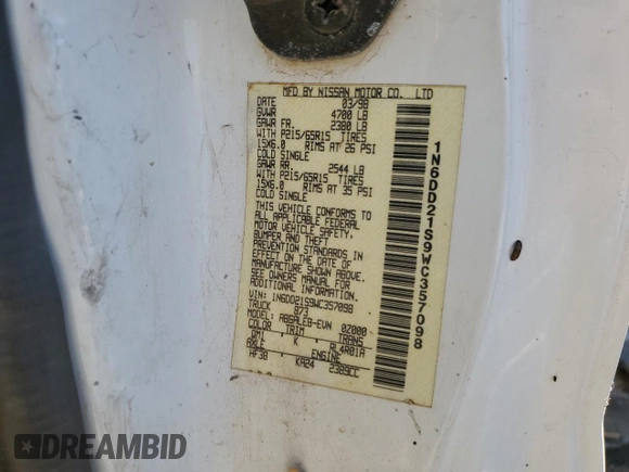 1998 Nissan Frontier XE with VIN 1N6DD21S9WC357098, listed as a Copart auction lot 77652604 with Not provided miles and Clean title. Bid and sale history available at DreamBid. Image 12.