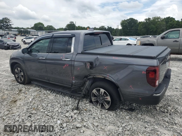 2019 Honda Ridgeline RTL-E with VIN 5FPYK3F77KB005131, listed as a Copart auction lot 60726155 with 81,797 mi miles and Salvage title. Bid and sale history available at DreamBid. Image 2.