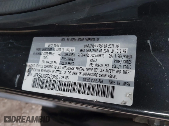 2015 Mazda CX-5 Grand Touring with VIN JM3KE4DY5F0470445, listed as a IAAI auction lot 41236468 with 87,845 mi miles. Bid and sale history available at carsss.com. Image 9.