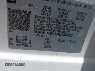 2022 GMC Terrain SLE with VIN 3GKALMEV1NL138927, listed as a IAAI auction lot 42334616 with 75,432 mi miles and . Bid and sale history available at DreamBid. Image 9.