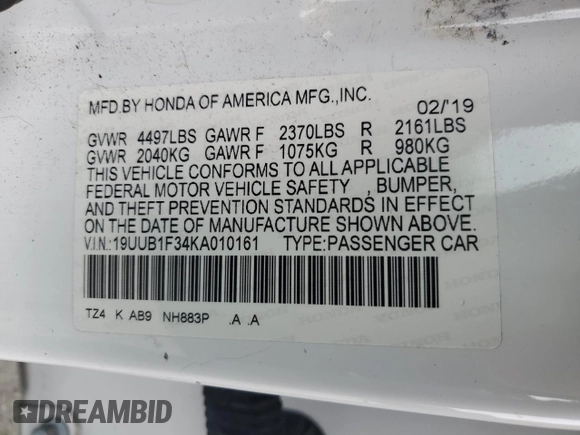 2019 Acura TLX with VIN 19UUB1F34KA010161, listed as a Copart auction lot 87157924 with 105,427 mi miles and Salvage Title. Bid and sale history available at carsss.com. Image 12.