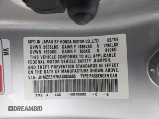 2010 Honda Insight EX with VIN JHMZE2H75AS003695, listed as a IAAI auction lot 42119429 with 90,901 mi miles and . Bid and sale history available at DreamBid. Image 9.