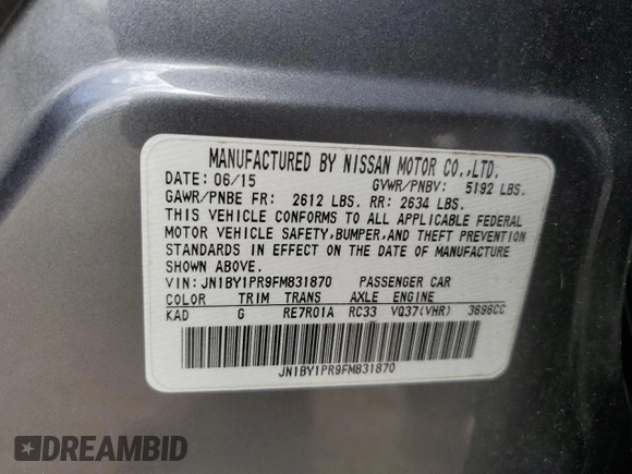 2015 Infiniti Q70 z VIN JN1BY1PR9FM831870, wystawiony jako Copart lot #46022015 z przebiegiem 144 553 mil mil oraz Szkoda całkowita • Salvage title. Historia ofert i sprzedaży dostępna na DreamBid. Obrazek 14.