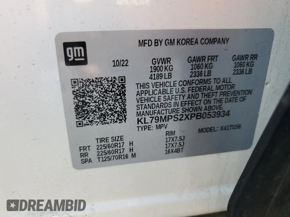 2023 Chevrolet TrailBlazer LT with VIN KL79MPS2XPB053934, listed as a Copart auction lot 47435005 with 21,830 mi miles and Salvage Title. Bid and sale history available at DreamBid. Image 13.