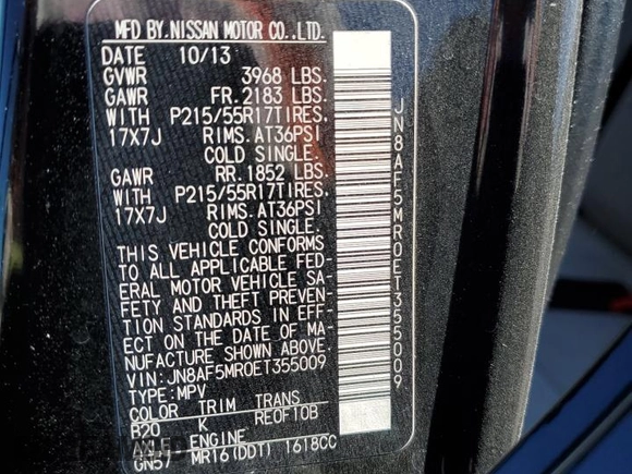 2014 Nissan Juke SV with VIN JN8AF5MR0ET355009, listed as a Copart auction lot 47215825 with 105,129 mi miles and Salvage Title. Bid and sale history available at carsss.com. Image 14.