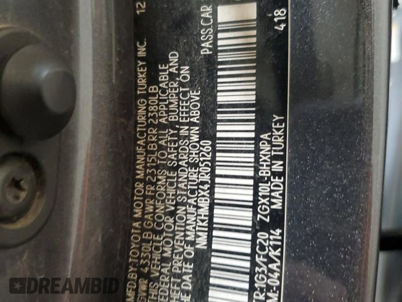 2018 Toyota C-HR XLE with VIN NMTKHMBX4JR051260, listed as a Copart auction lot 49217265 with 153,149 mi miles and Salvage Title. Bid and sale history available at DreamBid. Image 14.