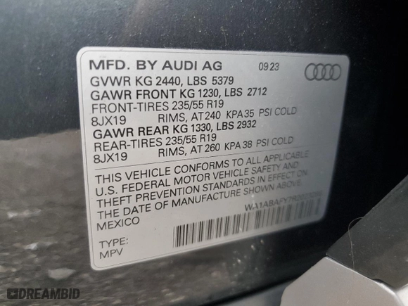 2024 Audi Q5 Premium with VIN WA1ABAFY7R2023286, listed as a Copart auction lot 76987864 with 1,112 mi miles and Non Repairable. Bid and sale history available at carsss.com. Image 14.