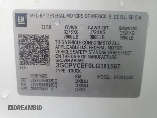 2020 Chevrolet Silverado 1500 Custom Trail Boss with VIN 3GCPYCEF9LG191567, listed as a Copart auction lot 50402525 with 81,834 mi miles and Salvage Title. Bid and sale history available at DreamBid. Image 12.