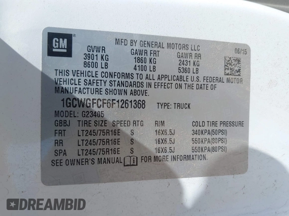 2015 Chevrolet Express Cargo with VIN 1GCWGFCF6F1261368, listed as a IAAI auction lot 42158324 with 196,406 mi miles. Bid and sale history available at carsss.com. Image 9.
