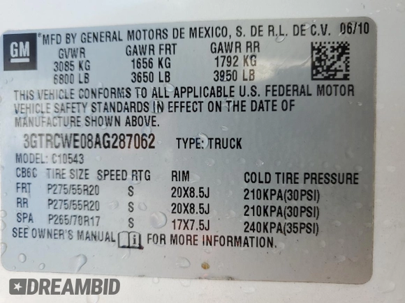 2010 GMC Sierra 1500 SLT z VIN 3GTRCWE08AG287062, wystawiony jako Copart lot #45991885 z przebiegiem 310 055 mil mil oraz Szkody całkowita. Historia ofert i sprzedaży dostępna na DreamBid. Obrazek 12.