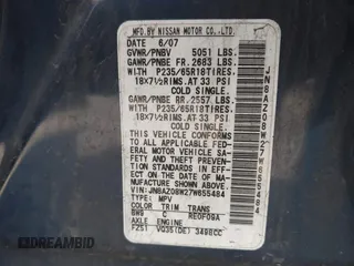 2007 Nissan Murano SL with VIN JN8AZ08W27W655484, listed as a IAAI auction lot 42160461 with 179,476 mi miles and . Bid and sale history available at DreamBid. Image 9.