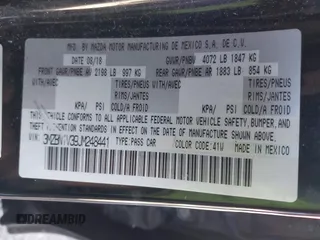 2018 Mazda 3 Touring with VIN 3MZBN1V39JM248441, listed as a IAAI auction lot 41888862 with 92,618 mi miles and . Bid and sale history available at DreamBid. Image 9.