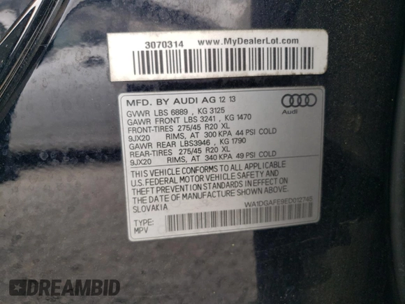 2014 Audi Q7 3.0T S line Prestige with VIN WA1DGAFE9ED012745, listed as a Copart auction lot 51207755 with 161,575 mi miles and Clean Title. Bid and sale history available at carsss.com. Image 13.