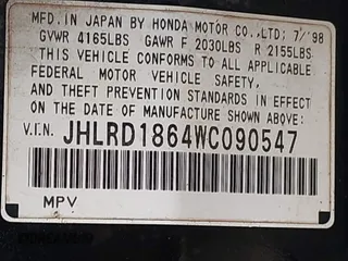 1998 Honda CR-V EX with VIN JHLRD1864WC090547, listed as a IAAI auction lot 40978428 with 315,650 mi miles. Bid and sale history available at carsss.com. Image 9.