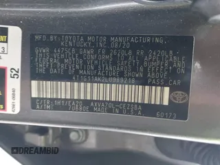 2020 Toyota Camry SE z VIN 4T1G11AK2LU989218, wystawiony jako IAAI lot #42204901 z przebiegiem 83 147 mil mil oraz . Historia ofert i sprzedaży dostępna na DreamBid. Obrazek 9.