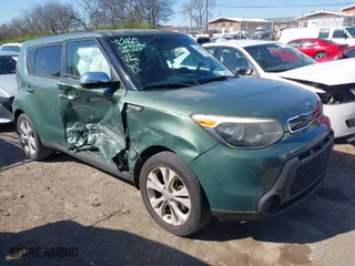 2014 Kia Soul + with VIN KNDJP3A59E7027515, listed as a IAAI auction lot 41841665 with 120,152 mi miles. Bid and sale history available at carsss.com. Image 1.