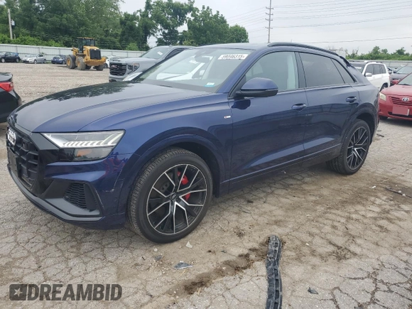 2019 Audi Q8 Premium Plus with VIN WA1EVAF16KD020627, listed as a Copart auction lot 59046315 with 43,305 mi miles and Salvage title. Bid and sale history available at DreamBid. Image 1.